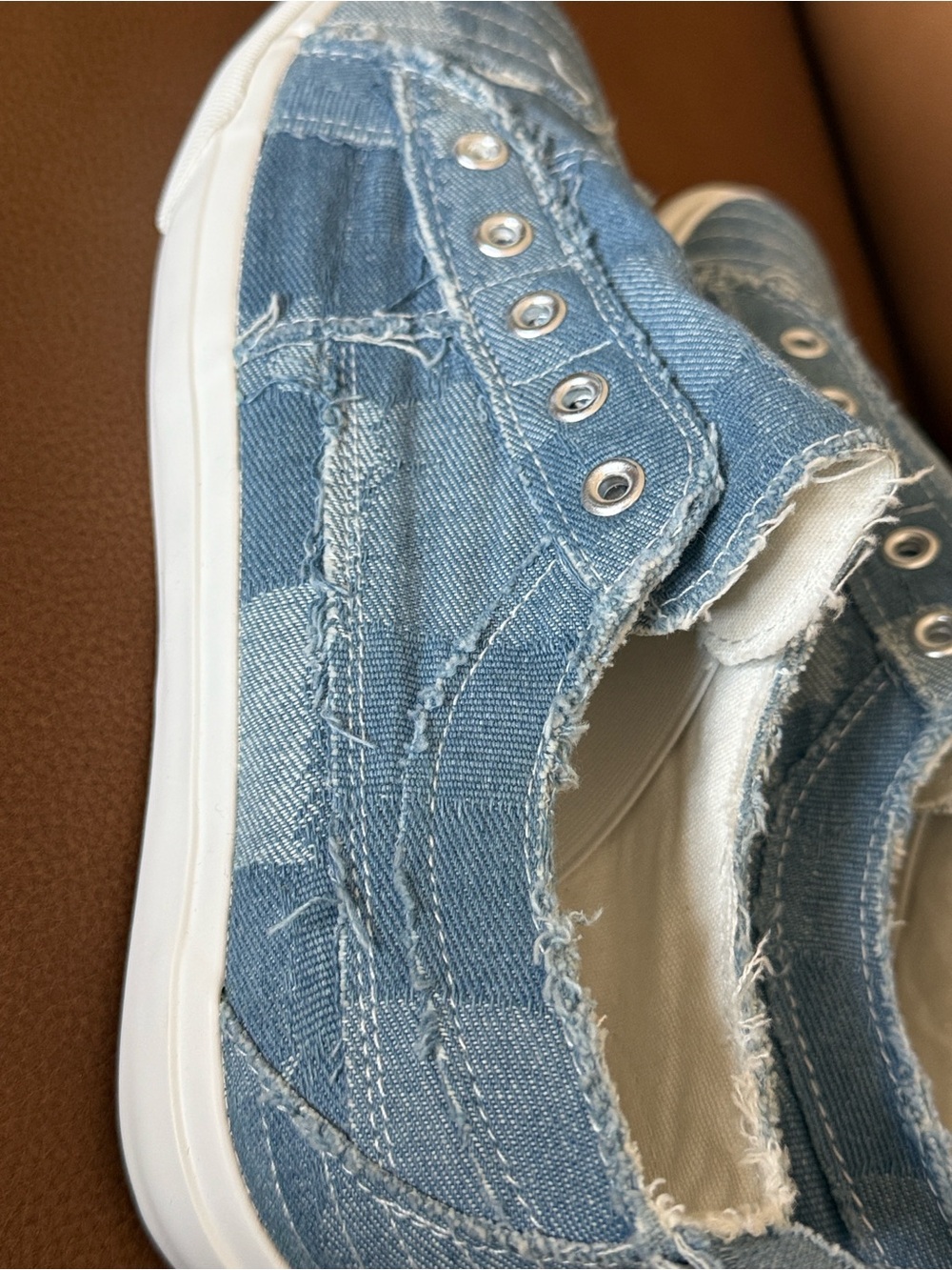 Corky’s Babalu Frayed Light Blue Denim Slip-On Sneakers - NWOT, 8 - Picture 6 of 7